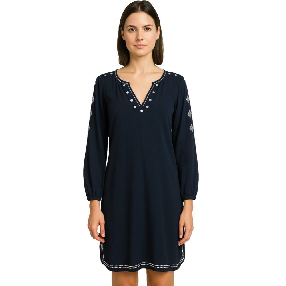 Velvet By Graham Spencer Dress Small Black Embroidered BOHO Peasant Long Sleeve
